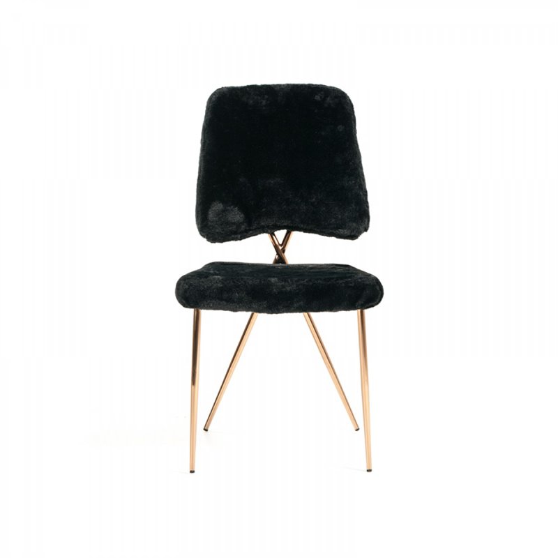 Pemberly Row Set of 2 Faux Fur Dining Chairs with Metal Legs in Black