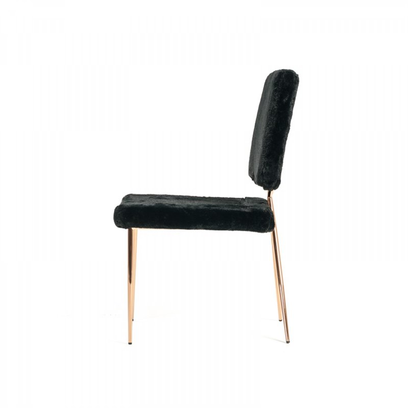 Pemberly Row Set of 2 Faux Fur Dining Chairs with Metal Legs in Black