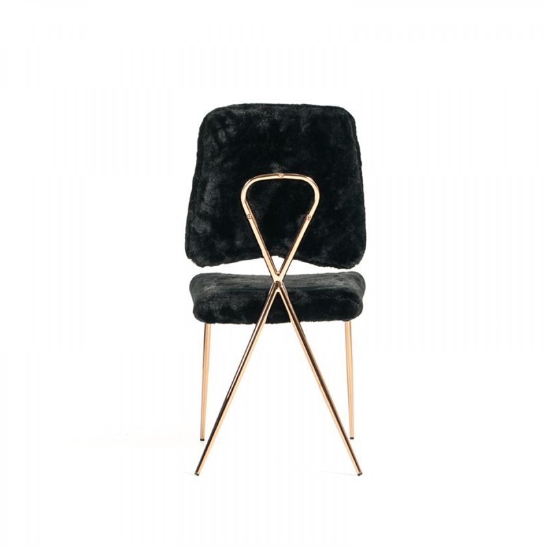 Pemberly Row Set of 2 Faux Fur Dining Chairs with Metal Legs in Black