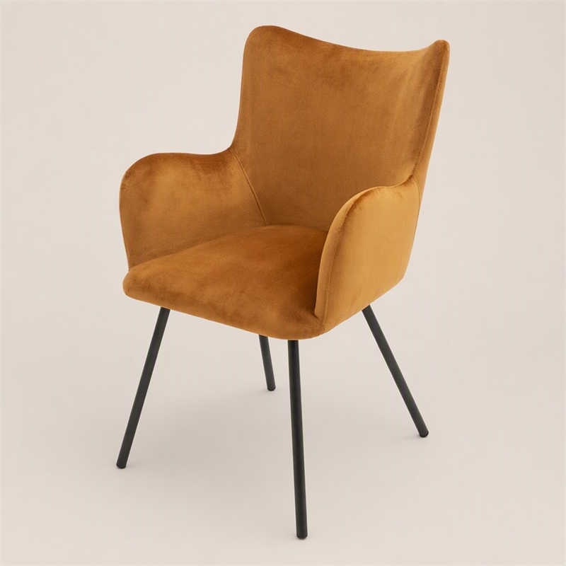 Pemberly Row Velvet Wingback Dining Chair with Matte Black Legs in Orange