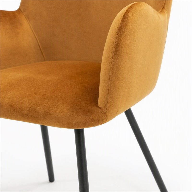 Pemberly Row Velvet Wingback Dining Chair with Matte Black Legs in Orange