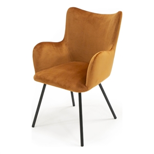 Pemberly Row Velvet Wingback Dining Chair with Matte Black Legs in Orange