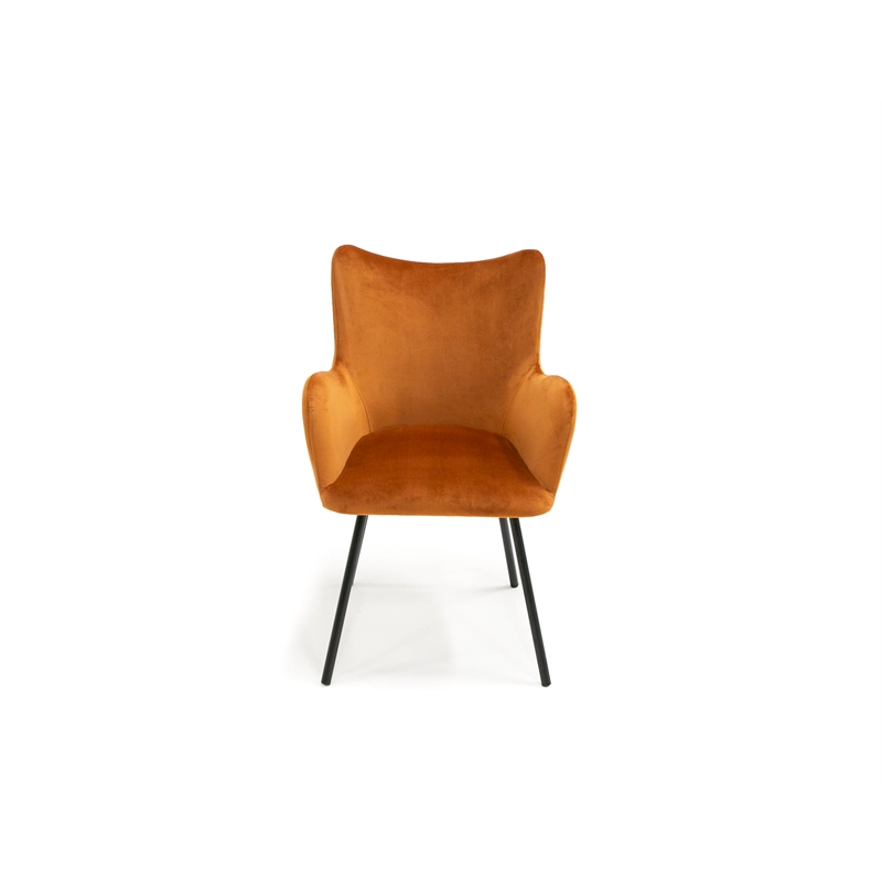 Pemberly Row Velvet Wingback Dining Chair with Matte Black Legs in Orange