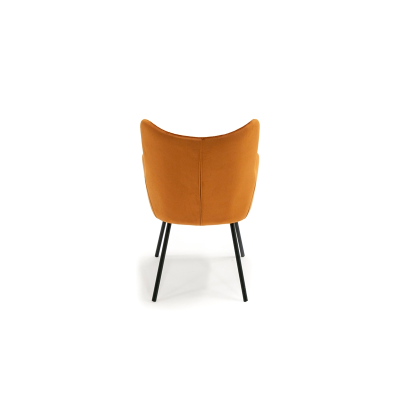 Pemberly Row Velvet Wingback Dining Chair with Matte Black Legs in Orange