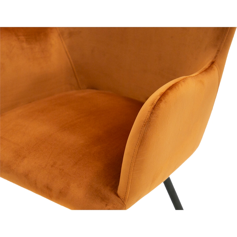 Pemberly Row Velvet Wingback Dining Chair with Matte Black Legs in Orange