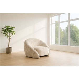 Pemberly Row Modern Beige Fabric Accent Chair with Solid Ash Frame