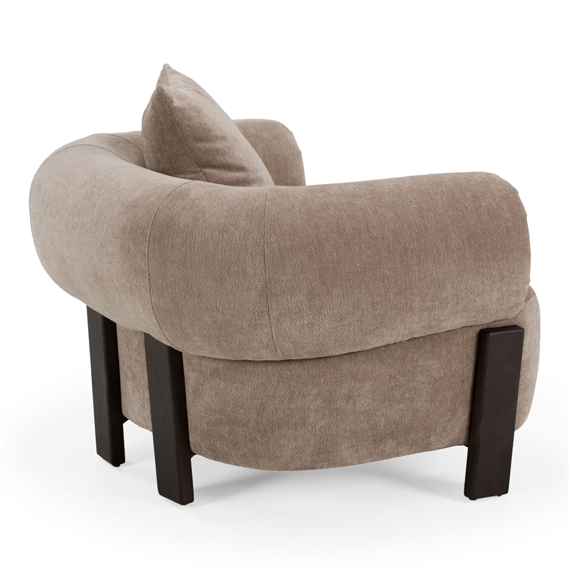 Pemberly Row Modern Tan Fabric Accent Chair with Oak Veneer Accents