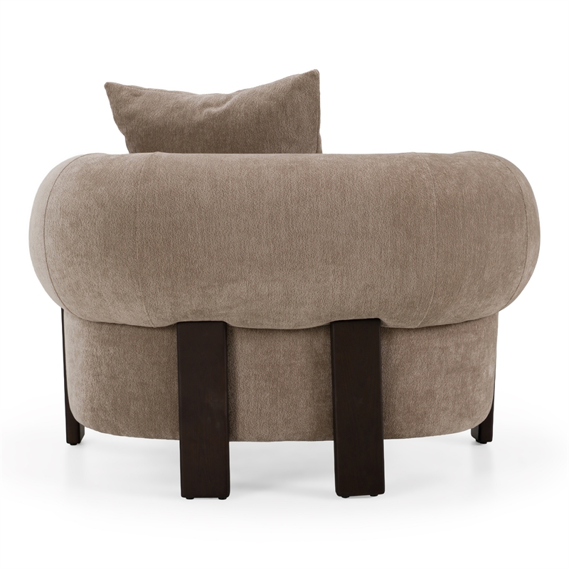 Pemberly Row Modern Tan Fabric Accent Chair with Oak Veneer Accents