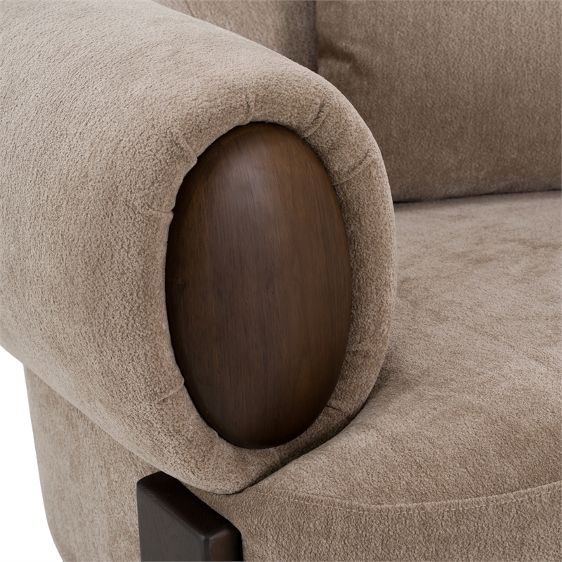 Pemberly Row Modern Tan Fabric Accent Chair with Oak Veneer Accents