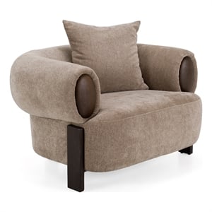 Pemberly Row Modern Tan Fabric Accent Chair with Oak Veneer Accents