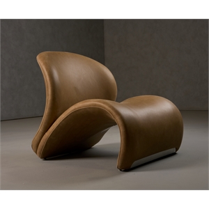 Pemberly Row Modern Brown Leather Accent Chair with Ash Wood Frame