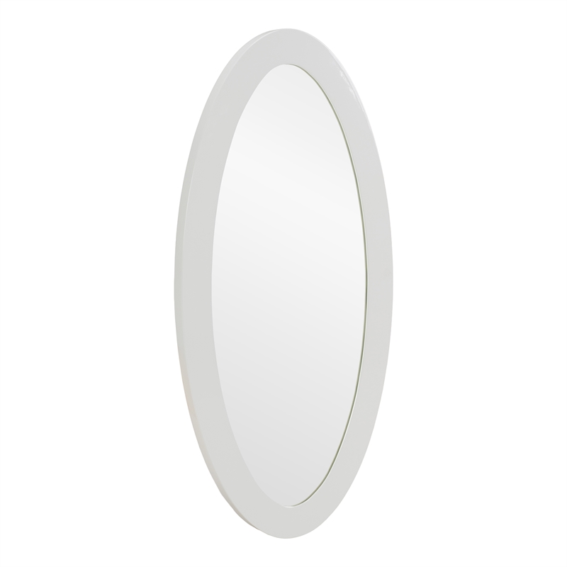 Pemberly Row Modern White High Gloss Oval Mirror in Sleek Silhouette