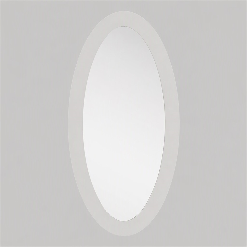 Pemberly Row Modern White High Gloss Oval Mirror in Sleek Silhouette
