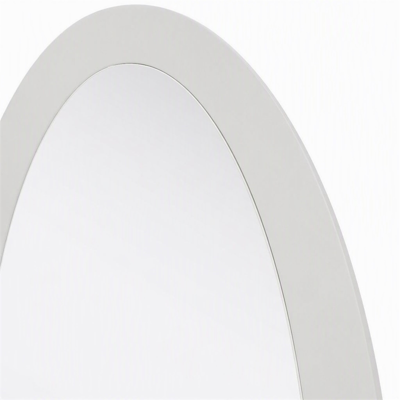 Pemberly Row Modern White High Gloss Oval Mirror in Sleek Silhouette