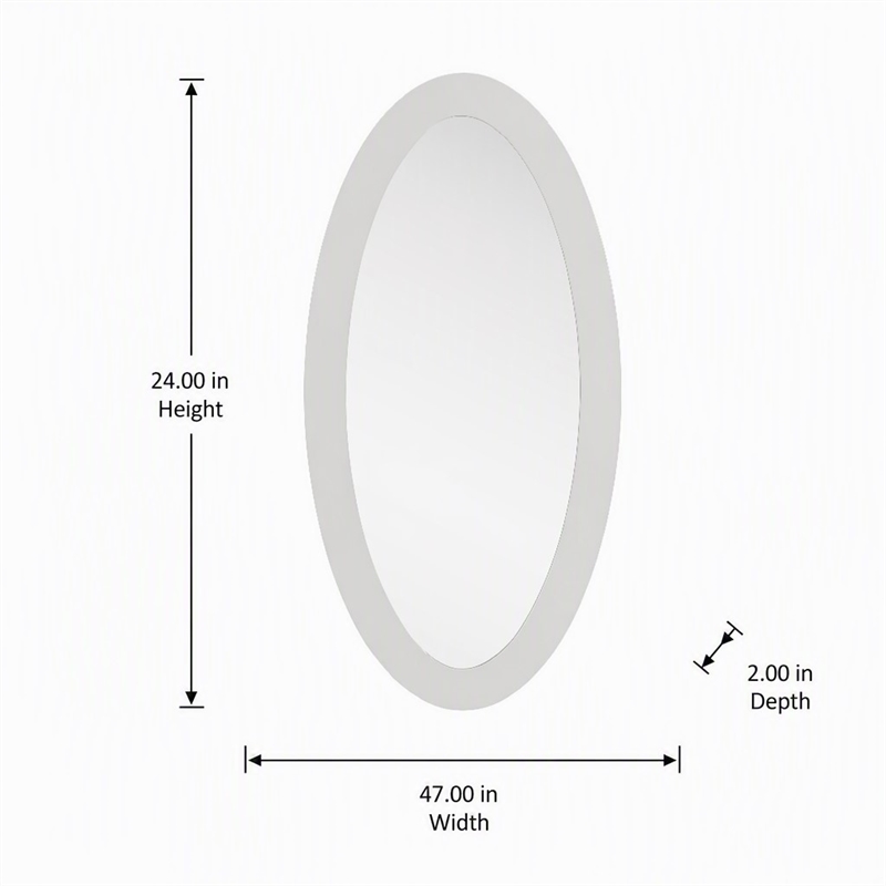 Pemberly Row Modern White High Gloss Oval Mirror in Sleek Silhouette
