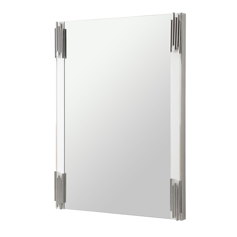 Pemberly Row Modern White & Stainless Steel Mirror with High Gloss Finish