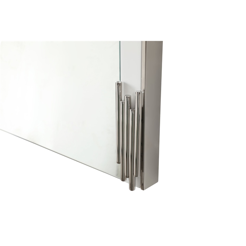 Pemberly Row Modern White & Stainless Steel Mirror with High Gloss Finish