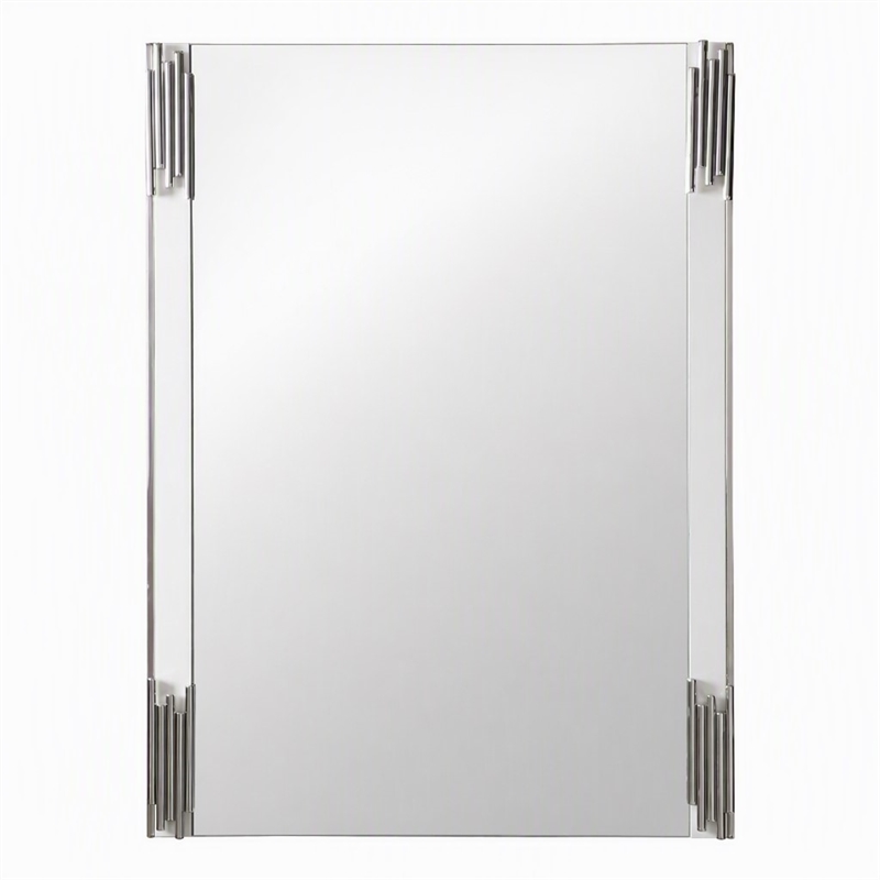 Pemberly Row Modern White & Stainless Steel Mirror with High Gloss Finish