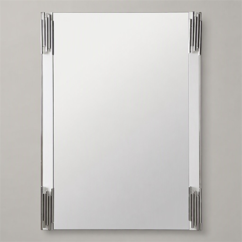 Pemberly Row Modern White & Stainless Steel Mirror with High Gloss Finish