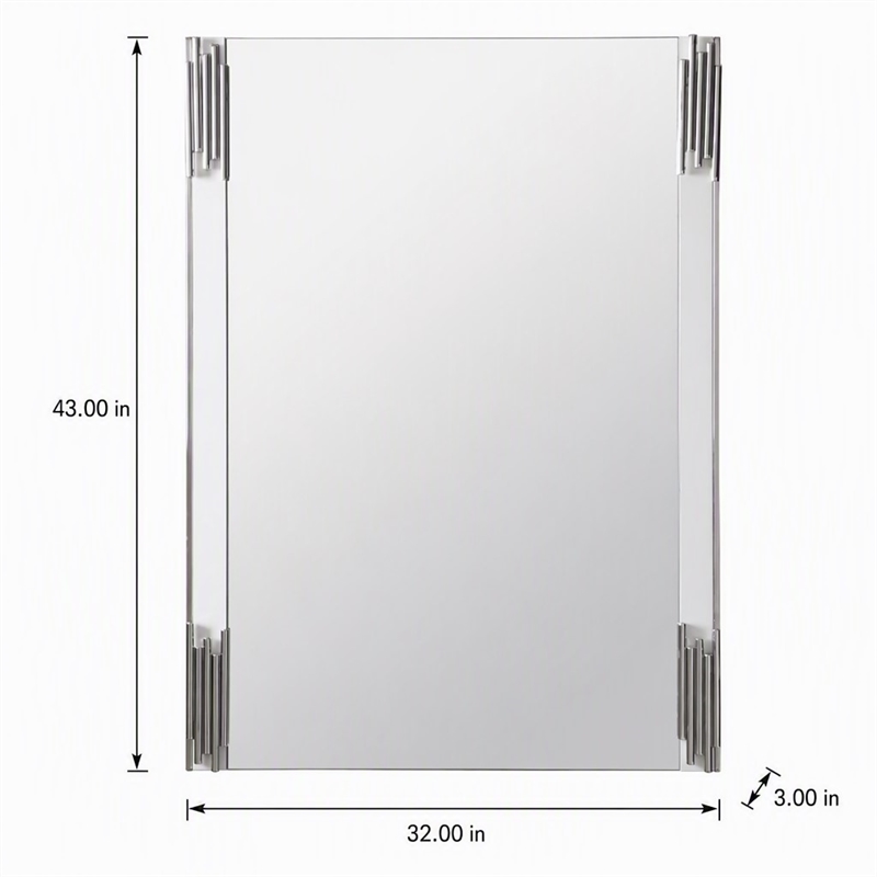 Pemberly Row Modern White & Stainless Steel Mirror with High Gloss Finish
