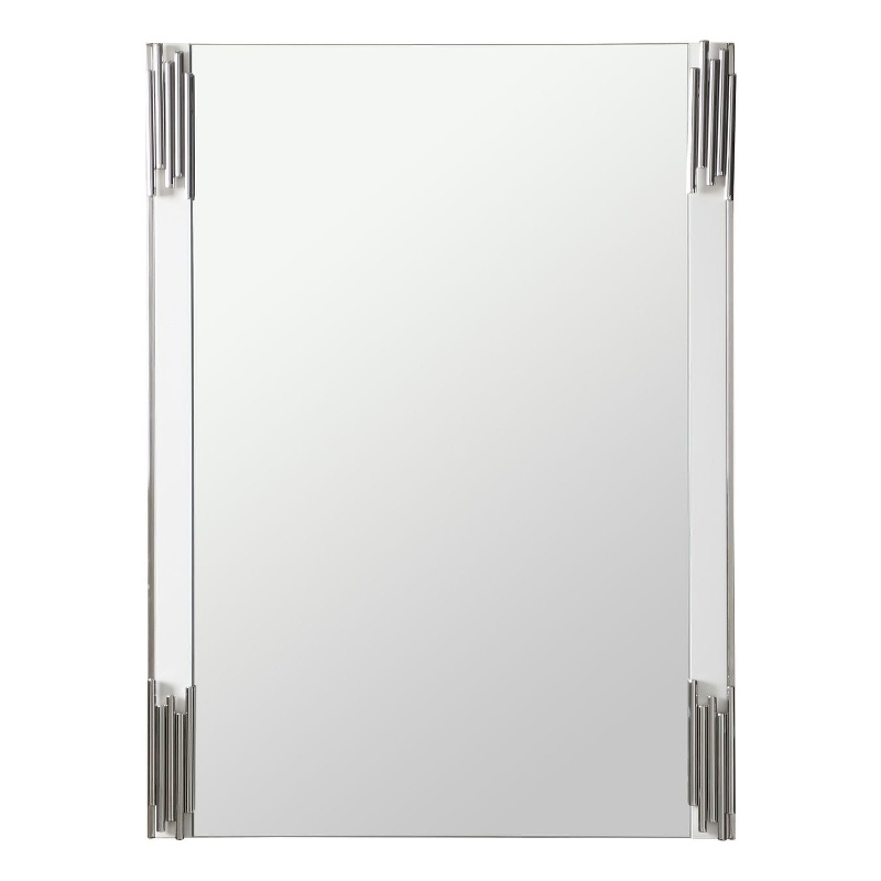 Pemberly Row Modern White & Stainless Steel Mirror with High Gloss Finish