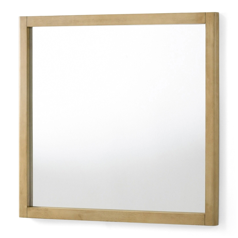 Pemberly Row Modern Natural Oak Square Mirror with Solid Frame