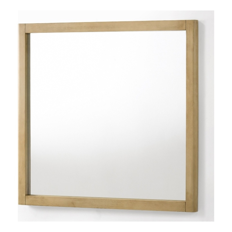 Pemberly Row Modern Natural Oak Square Mirror with Solid Frame