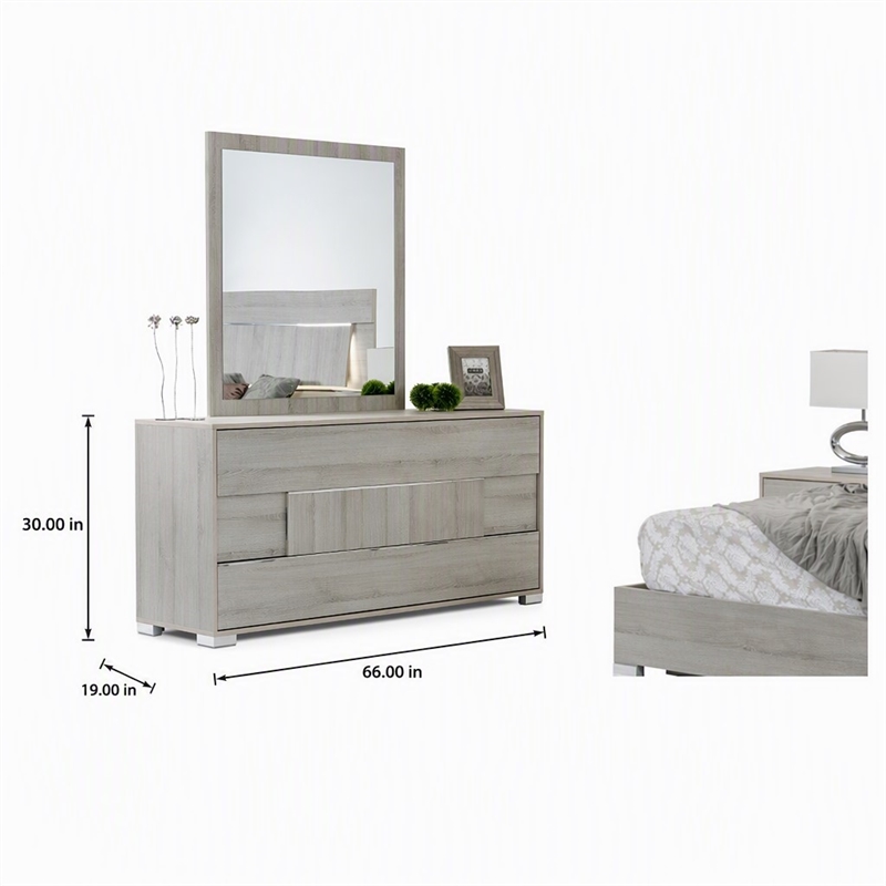 Pemberly Row Italian Modern Gray Veneer Dresser with Soft-Closing Drawers