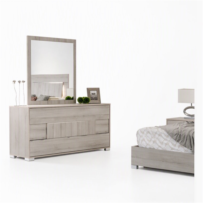 Pemberly Row Italian Modern Gray Veneer Dresser with Soft-Closing Drawers