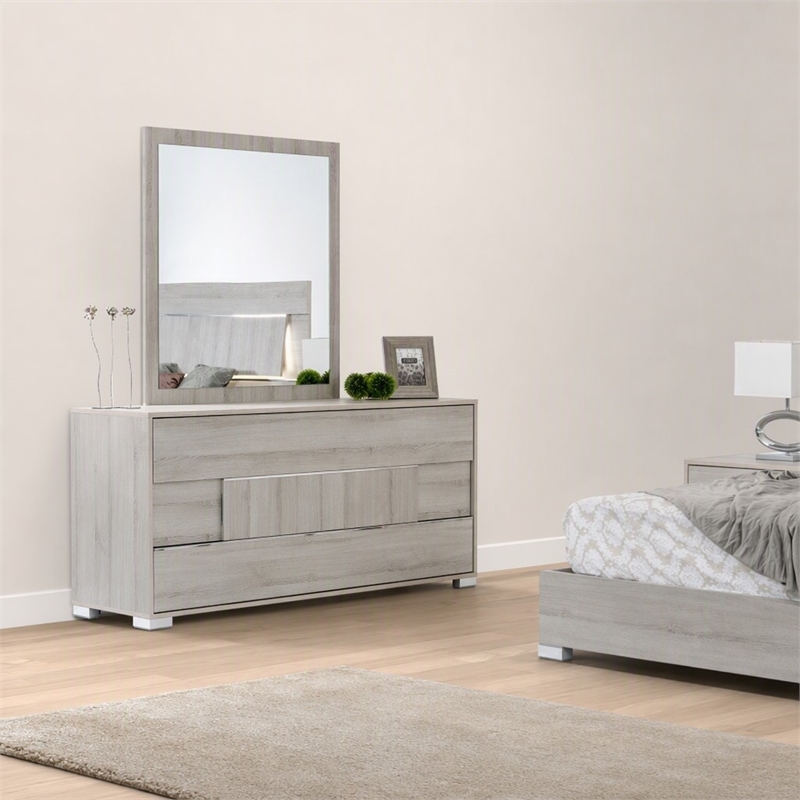 Pemberly Row Italian Modern Gray Veneer Dresser with Soft-Closing Drawers