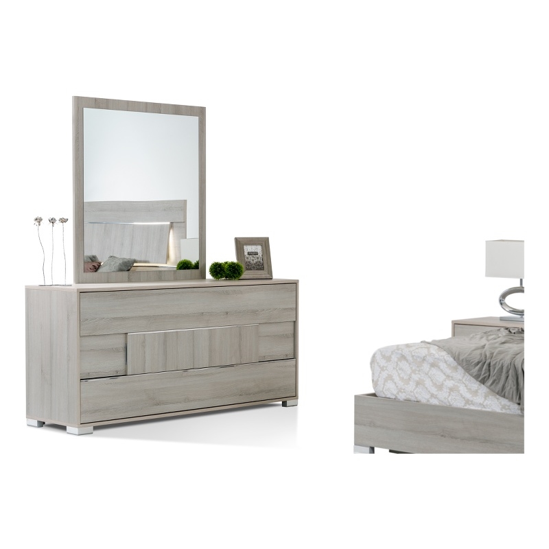 Pemberly Row Italian Modern Gray Veneer Dresser with Soft-Closing Drawers