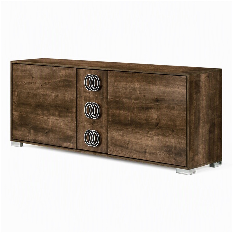 Pemberly Row Italian Modern High Gloss Dresser with Oak Finish