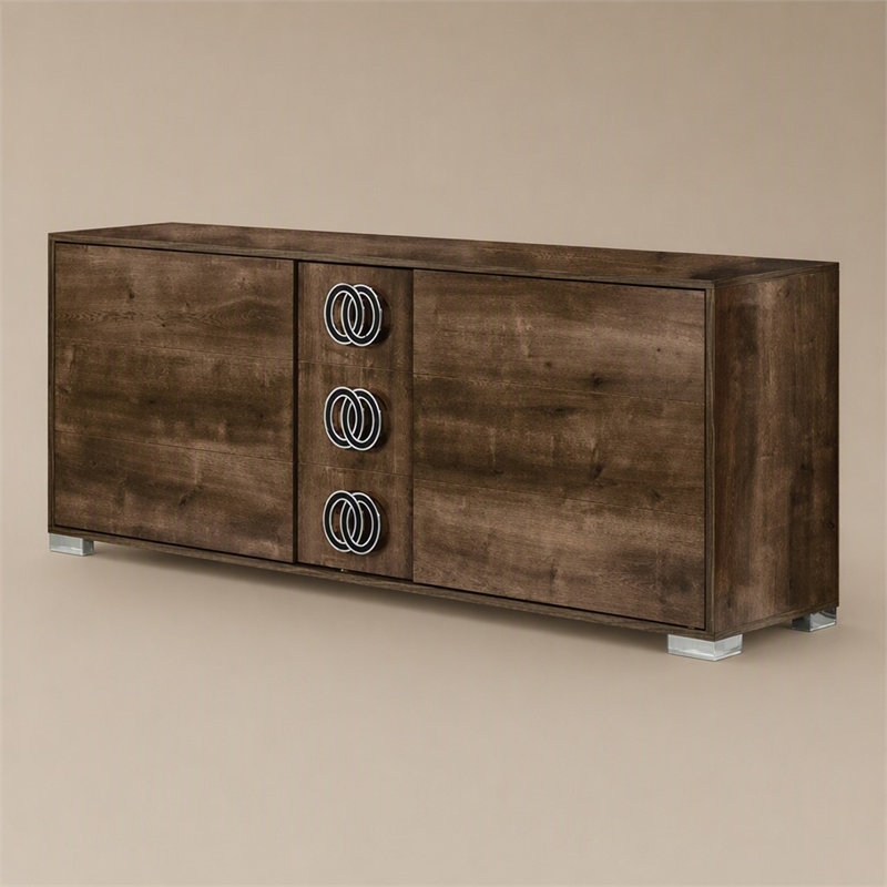 Pemberly Row Italian Modern High Gloss Dresser with Oak Finish