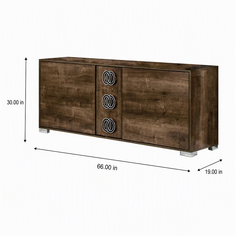 Pemberly Row Italian Modern High Gloss Dresser with Oak Finish