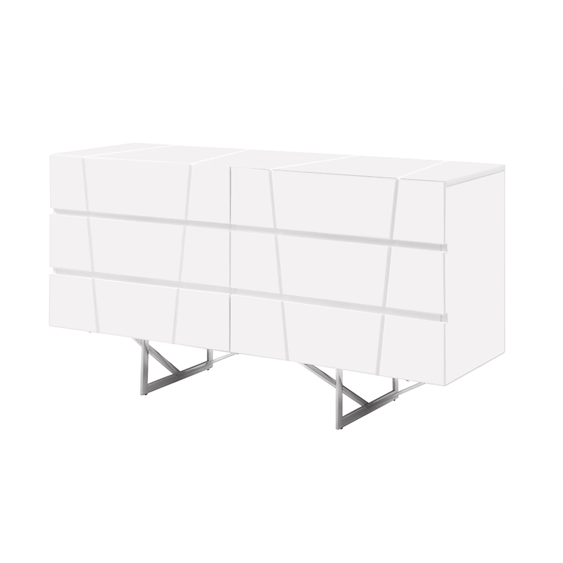 Pemberly Row Modern White High Gloss Dresser with 6 Drawers
