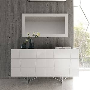 Pemberly Row Modern White High Gloss Dresser with 6 Drawers