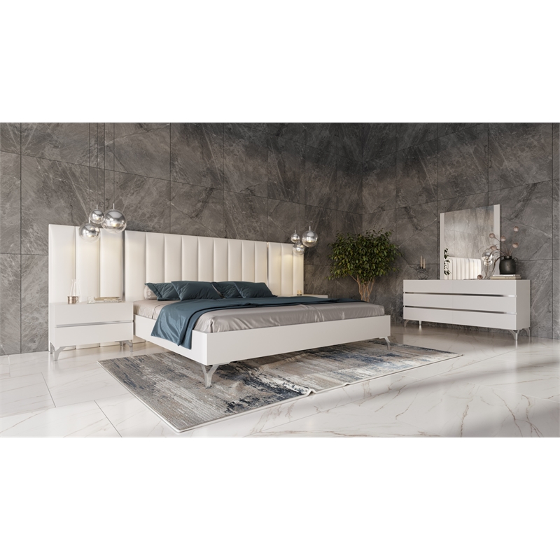 Pemberly Row Italian Modern White High Gloss Dresser with 6 Drawers