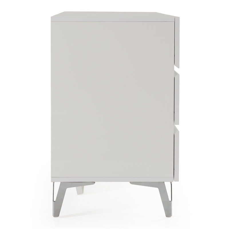 Pemberly Row Italian Modern White High Gloss Dresser with 6 Drawers