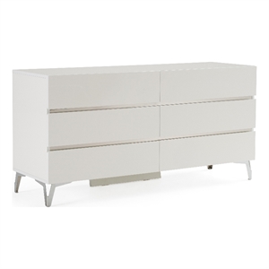 Pemberly Row Italian Modern White High Gloss Dresser with 6 Drawers