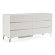 Pemberly Row Italian Modern White High Gloss Dresser with 6 Drawers