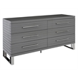 Pemberly Row Gray High Gloss Dresser with Gunmetal Slatted Drawer Design