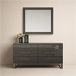 Pemberly Row Gray High Gloss Dresser with Gunmetal Slatted Drawer Design