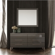 Pemberly Row Gray High Gloss Dresser with Gunmetal Slatted Drawer Design