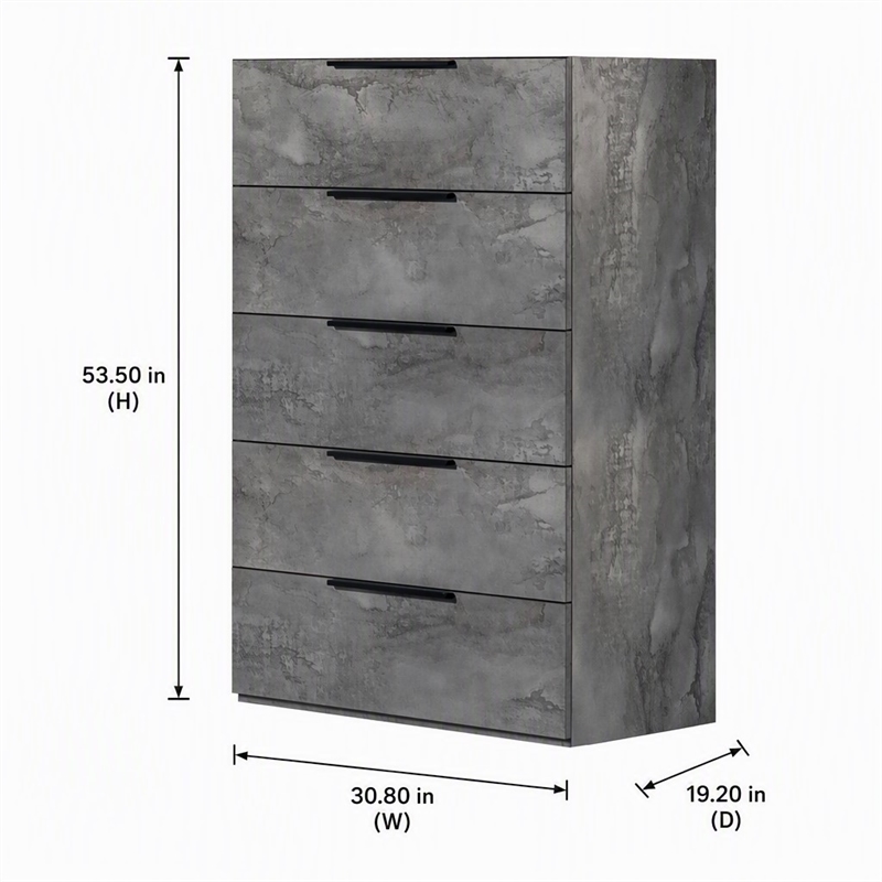 Pemberly Row Volcano Oxide Gray Chest with 5 Soft-Close Drawers