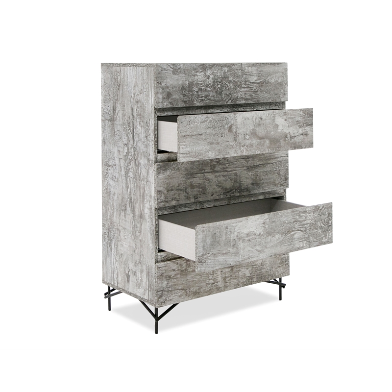 Pemberly Row Tiger Wood Matt Gray Chest with Black Metal Legs