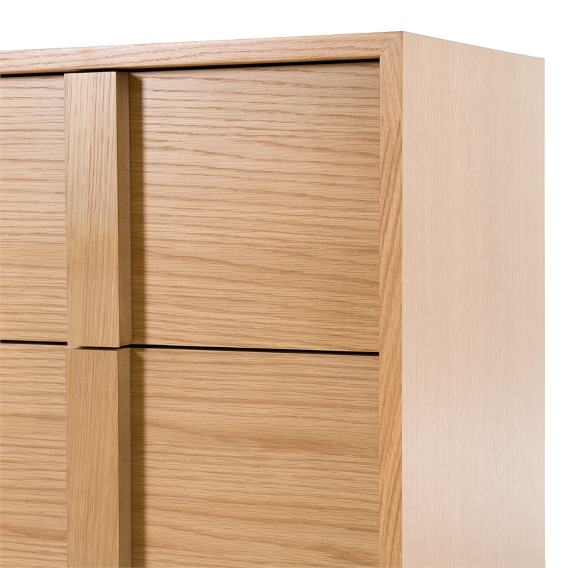 Pemberly Row Modern Oak Dresser with 6 Integrated Wood Pull Drawers