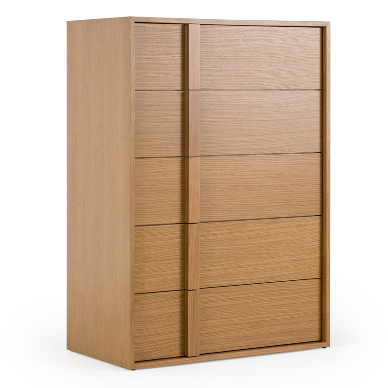 Pemberly Row Oak Chest with 5 Integrated Drawers in Veneer Finish