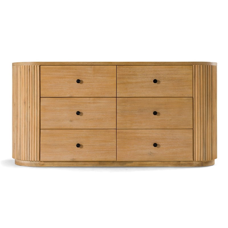 Pemberly Row Modern Acacia Dresser with 6 Drawers and Matte Black Handles