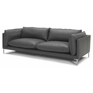 Pemberly Row L-Grade Leather Upholstered Sofa in Gray with Chrome Legs