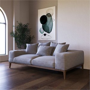 Pemberly Row Linen Fabric & Wood Upholstered Loveseat in Gray and Walnut